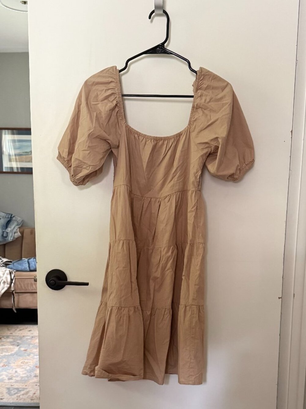 Still & Blue Beige Puff Sleeve Midi Dress Size S